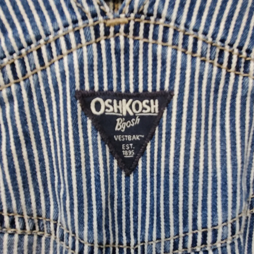 OshKosh B'gosh Railroad Stripes Navy White 100% Cotton Overalls Size 4T